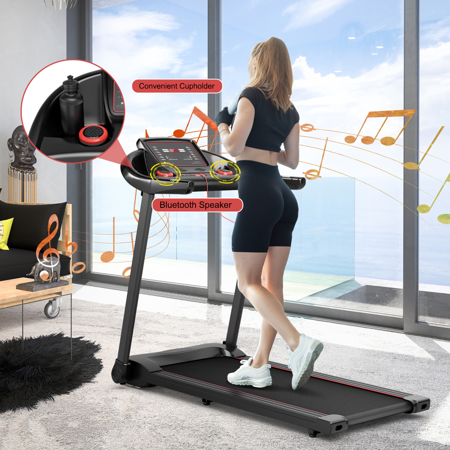 Machine de Course Électrique de Marque Superfit de 2,28 CV Tapis de Course Avec Haut-parleur Bluetooth Contrôle Via Une Application