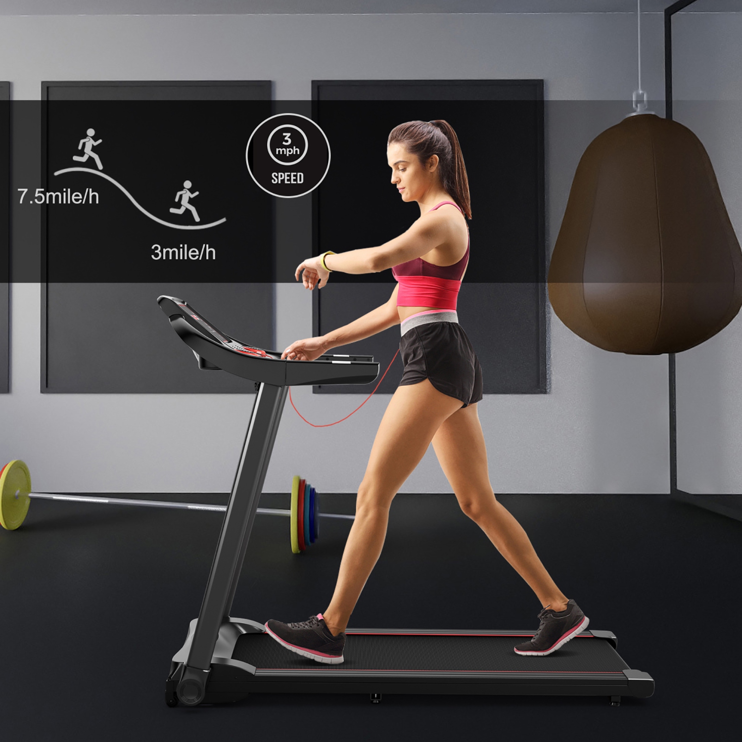 Machine de Course Électrique de Marque Superfit de 2,28 CV Tapis de Course Avec Haut-parleur Bluetooth Contrôle Via Une Application