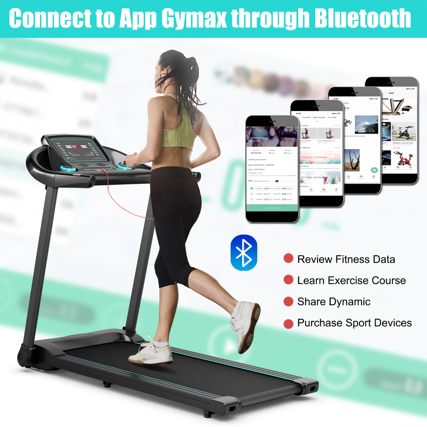 Superfit 2.25HP Electric Running Machine Treadmill Bluetooth Speaker APP Control