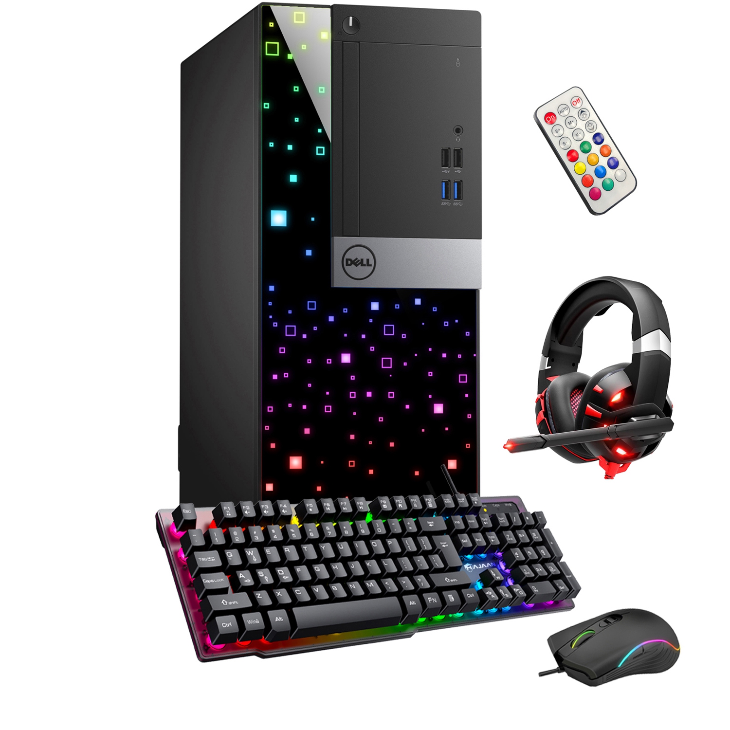 Refurbished (Good) - Gaming PC with RGB Lights - Dell OptiPlex Desktop i7 6th Gen 3.40 GHz NVIDIA GeForce GTX 1650 4GB 16GB RAM 1TB SSD Win 10 Pro, Free Headset, KB Mouse Combo