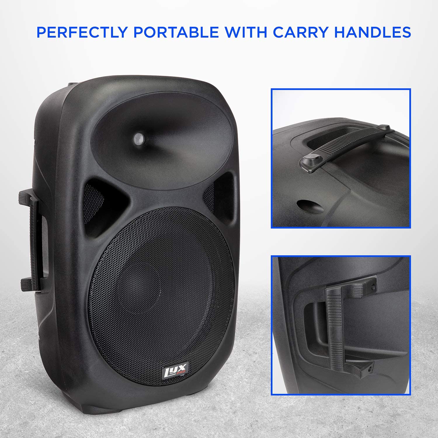 LyxPro 15 Inch Active PA Rechargeable Battery Speaker System, Bluetooth, MP3, USB, SD Card Slot, Foldable Carry Handle, Easy Carry Wheels-SPA-15 BAT