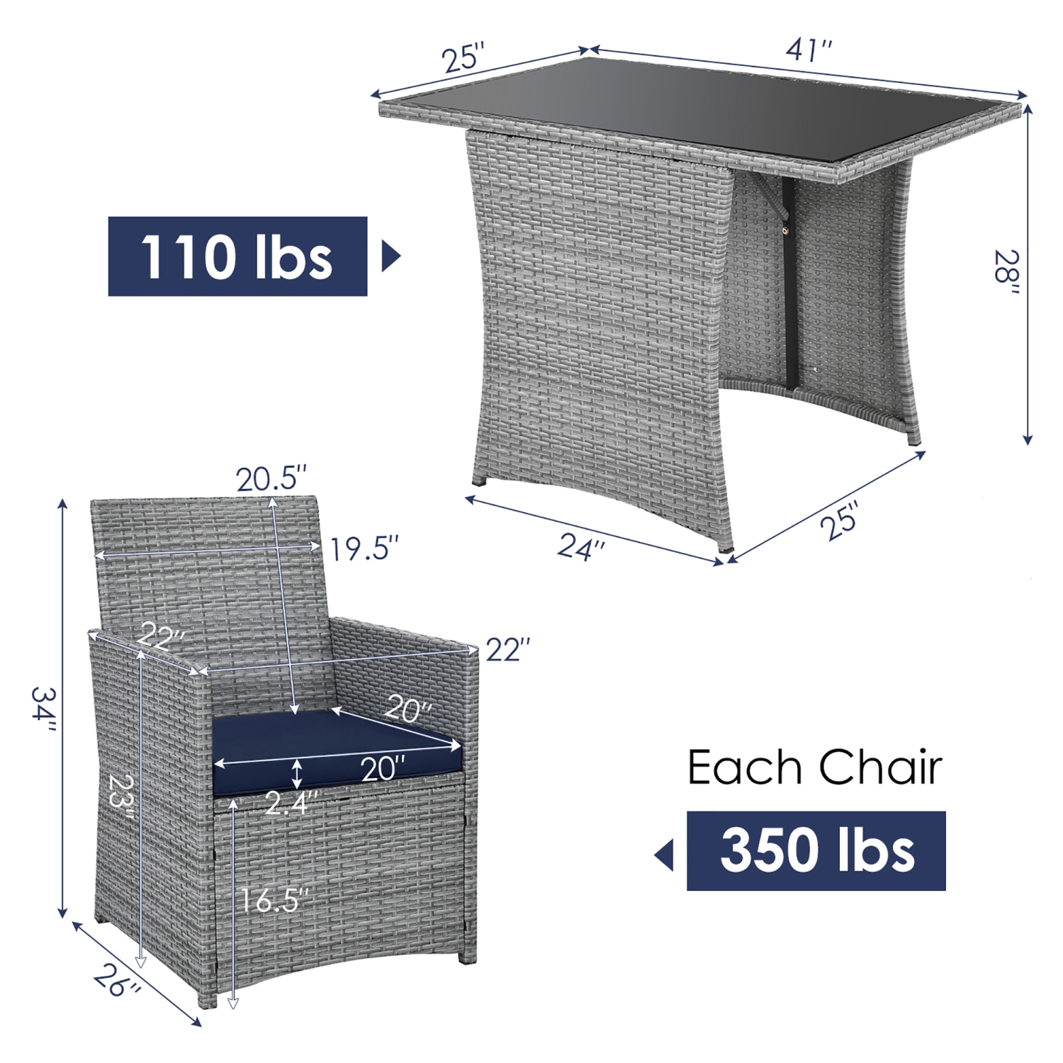Costway 3PCS Patio Rattan Furniture Set Cushioned Sofa Armrest Garden