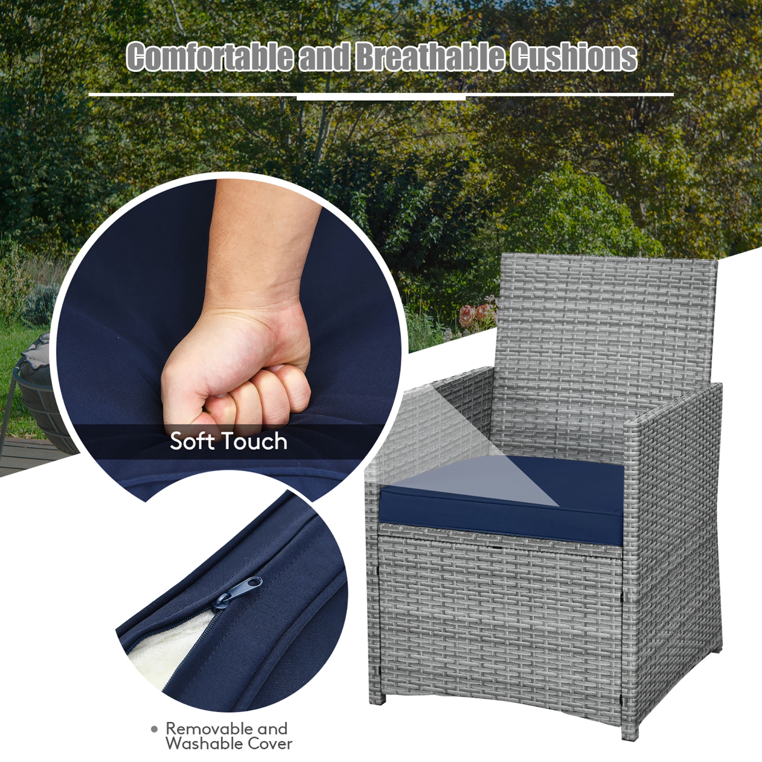 Costway 3PCS Patio Rattan Furniture Set Cushioned Sofa Armrest Garden