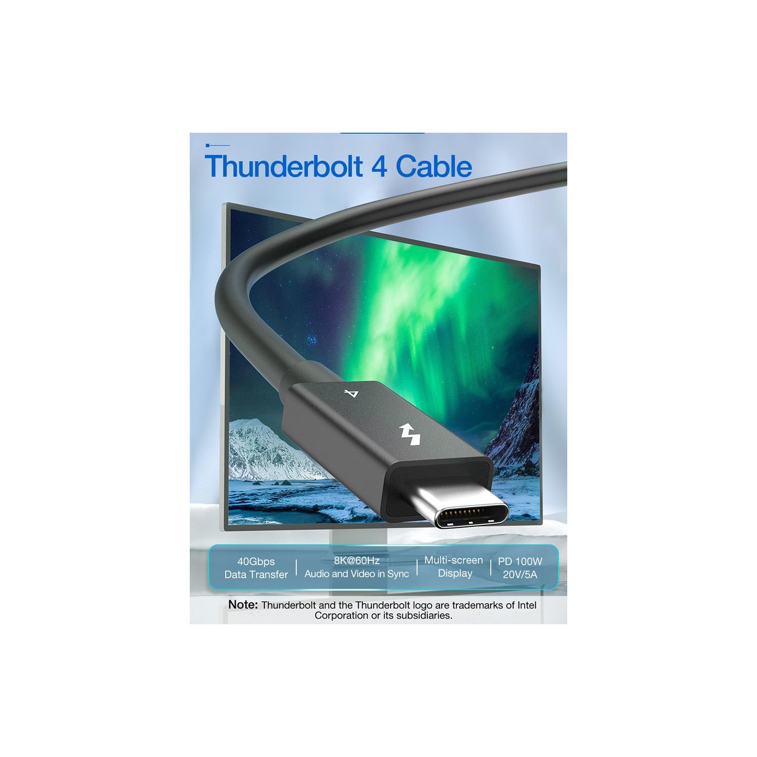 LaptopKing Thunderbolt 4 Cable 1.2M,4feet Supports 8K Display