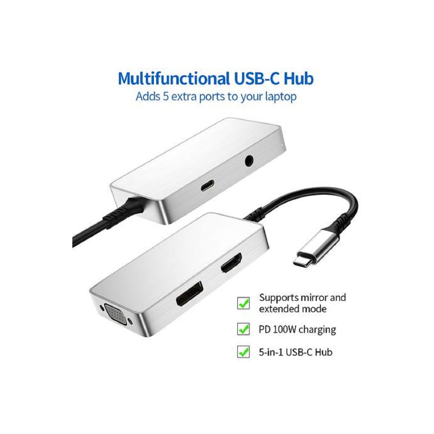 Station d’accueil pour 2 moniteurs de LaptoKing; prise en charge d’un concentrateur USB-C 5-en-1 avec ports DisplayPort 4K HDMI, VGA, 3,5 mm, audio