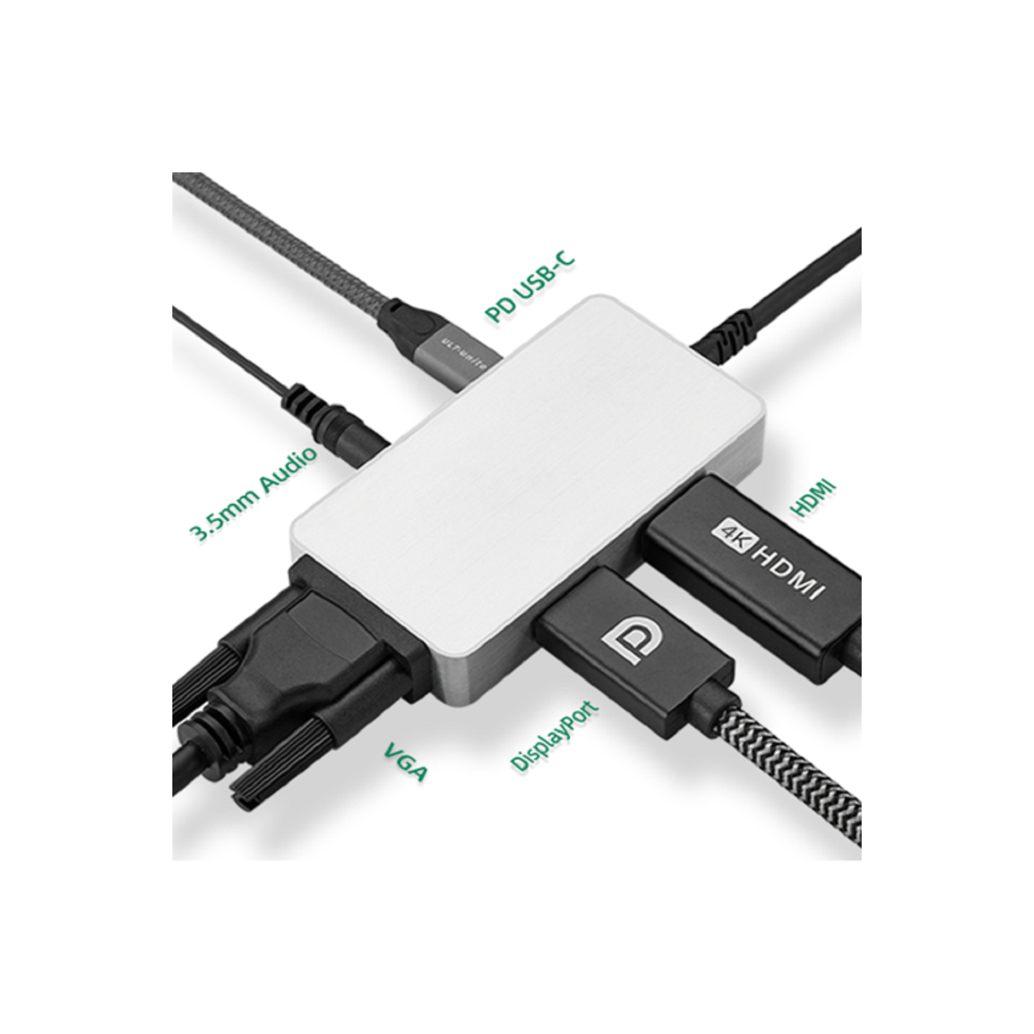 Station d’accueil pour 2 moniteurs de LaptoKing; prise en charge d’un concentrateur USB-C 5-en-1 avec ports DisplayPort 4K HDMI, VGA, 3,5 mm, audio