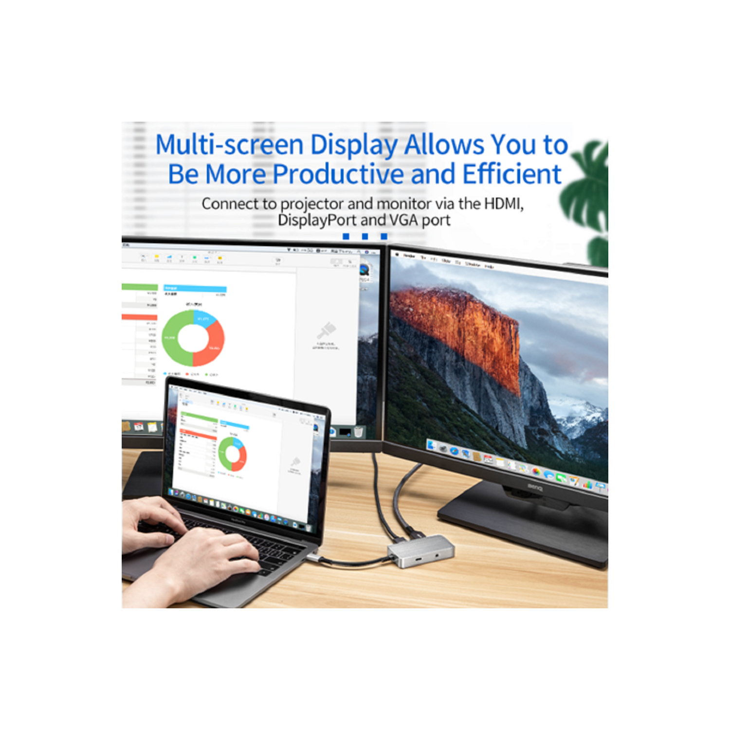 Station d’accueil pour 2 moniteurs de LaptoKing; prise en charge d’un concentrateur USB-C 5-en-1 avec ports DisplayPort 4K HDMI, VGA, 3,5 mm, audio