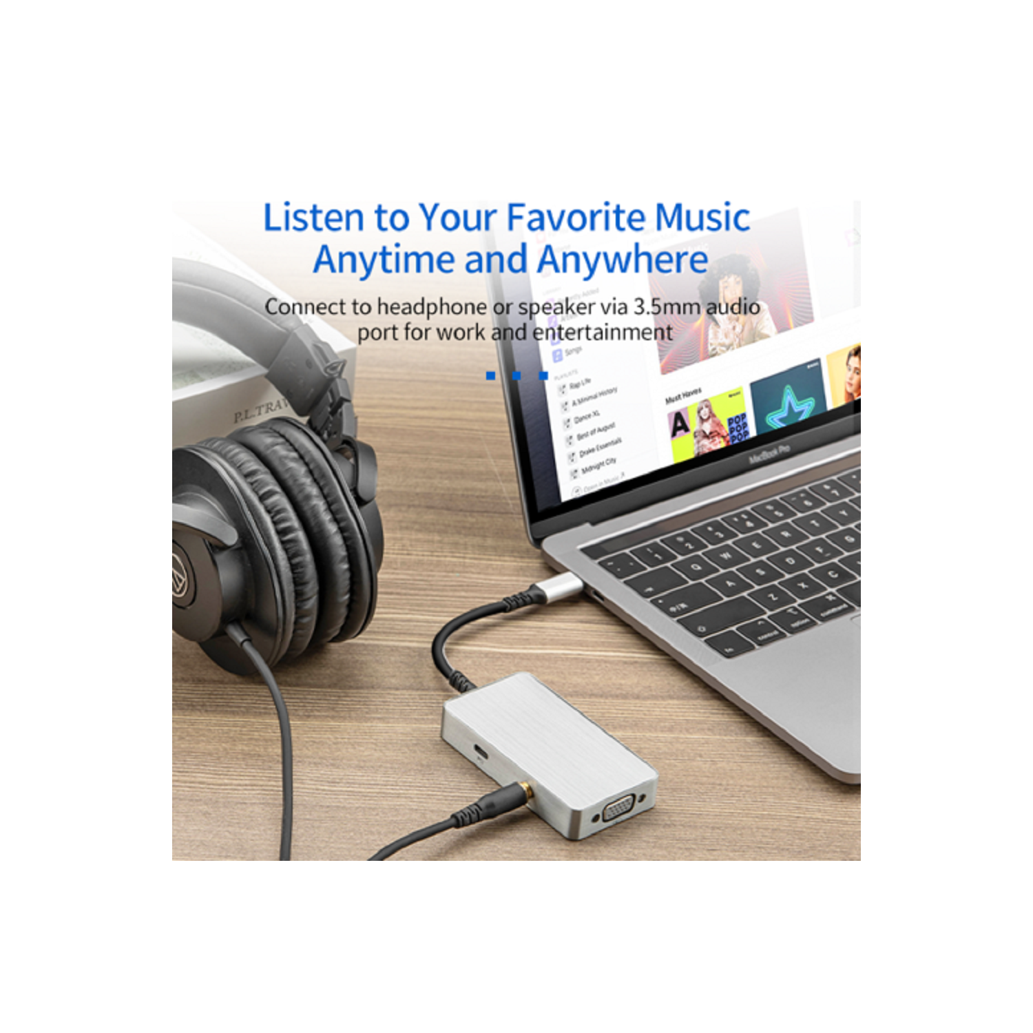 Station d’accueil pour 2 moniteurs de LaptoKing; prise en charge d’un concentrateur USB-C 5-en-1 avec ports DisplayPort 4K HDMI, VGA, 3,5 mm, audio