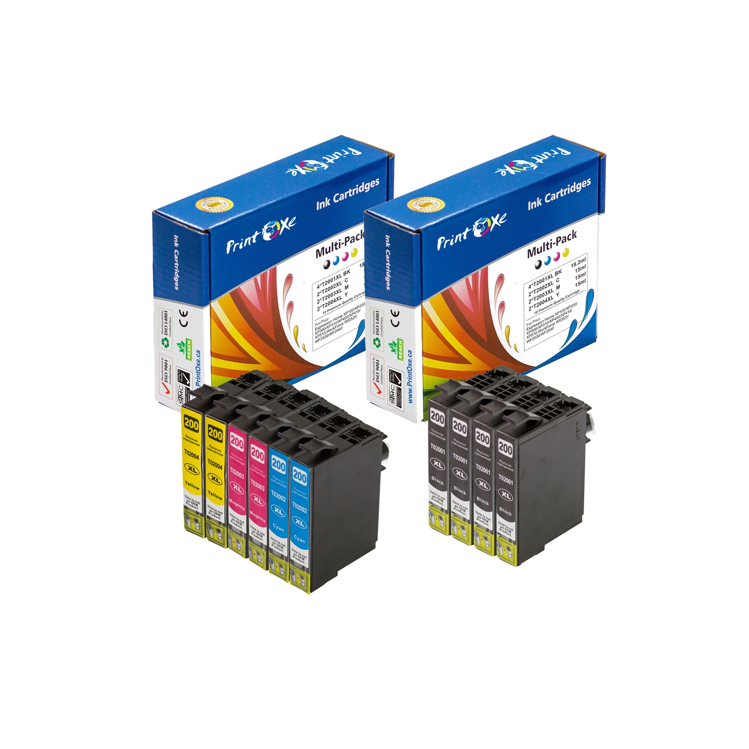 PRINTOXE® T200 XL 10 Ink Cartridges 200XL of 2 Sets+2 BK for Epson Expression Home and Workforce Printers