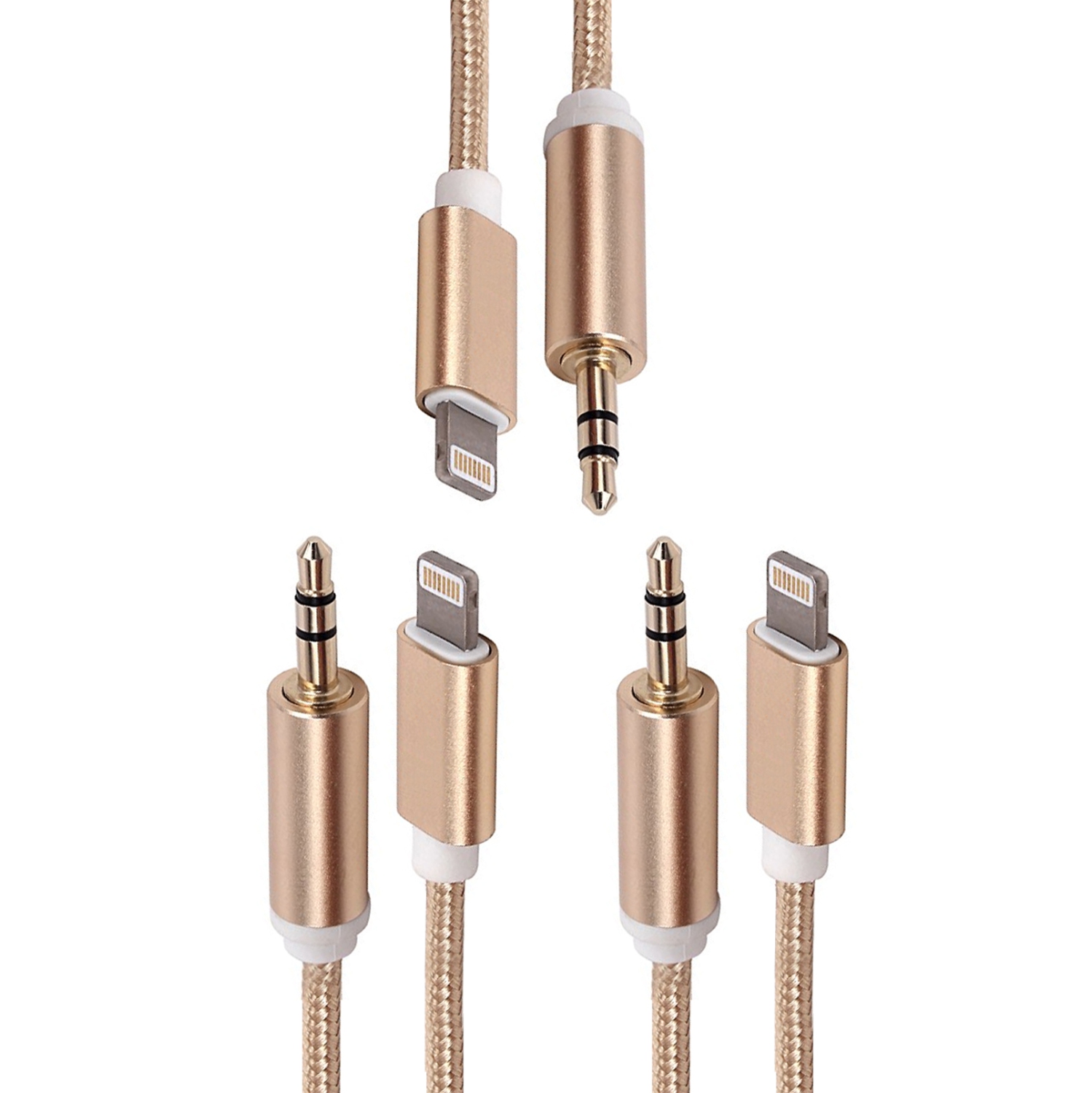 Câble adaptateur Lightning USB vers 3,5 mm en nylon auxiliaire mâle d’Exian avec câble doré de 1 m, 3/paquet