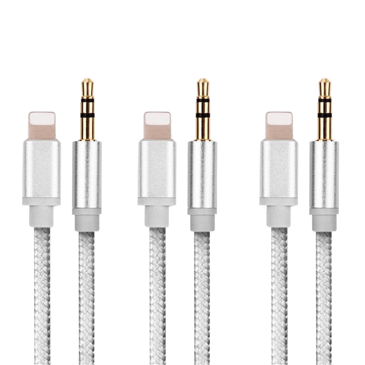 Câble adaptateur Lightning USB vers 3,5 mm mâle en nylon Braide d’Exian, 1 m argenté, 3 PC./paquet