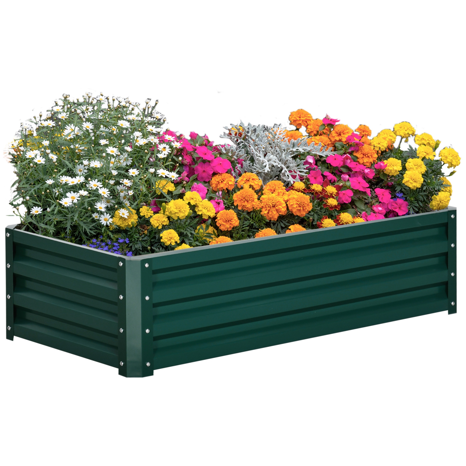 Outsunny 4' x 2' x 1' Raised Garden Bed, Galvanized Steel Planter Box for Vegetables, Flowers, Herbs, Dark Green