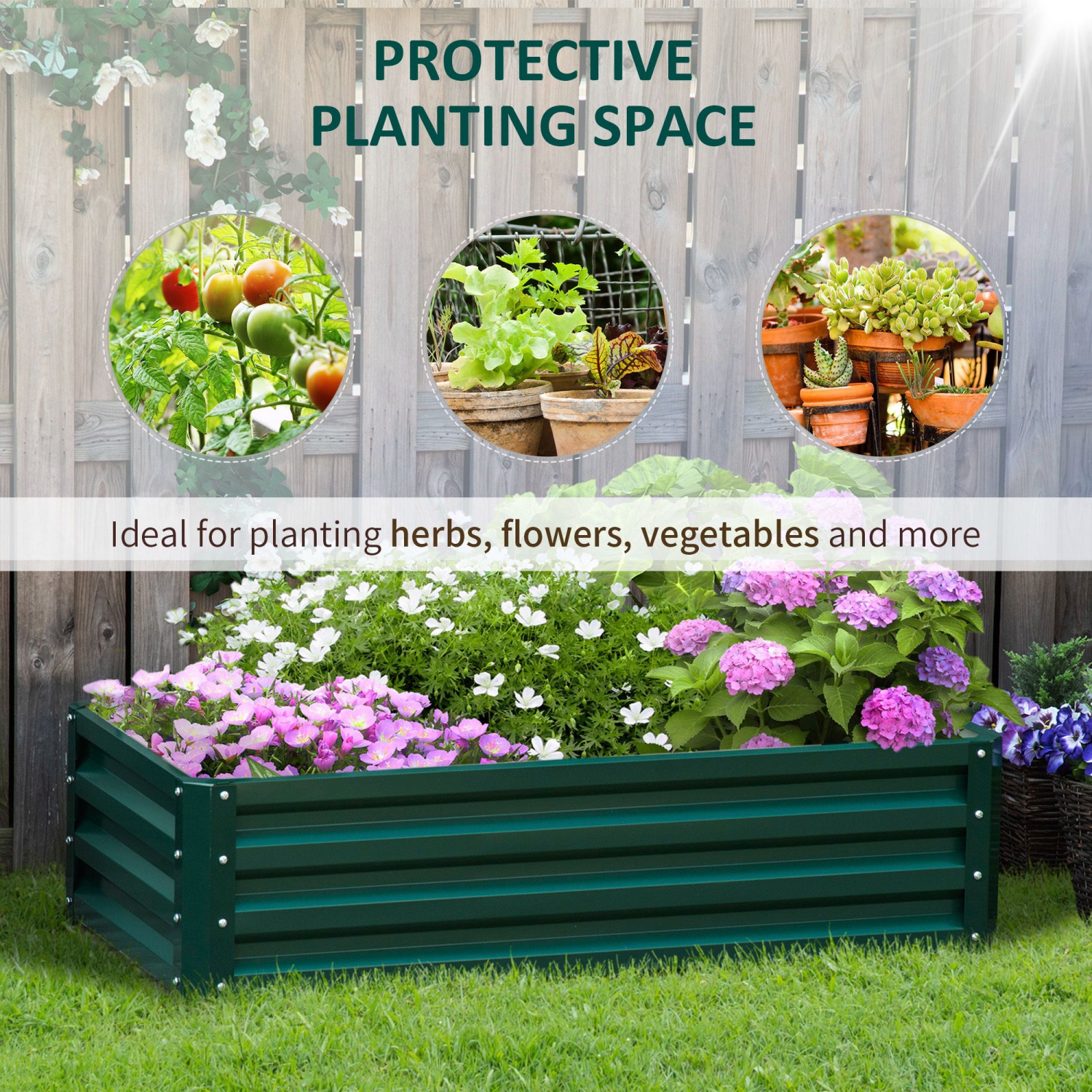 Outsunny 4' x 2' x 1' Raised Garden Bed, Galvanized Steel Planter Box for Vegetables, Flowers, Herbs, Dark Green
