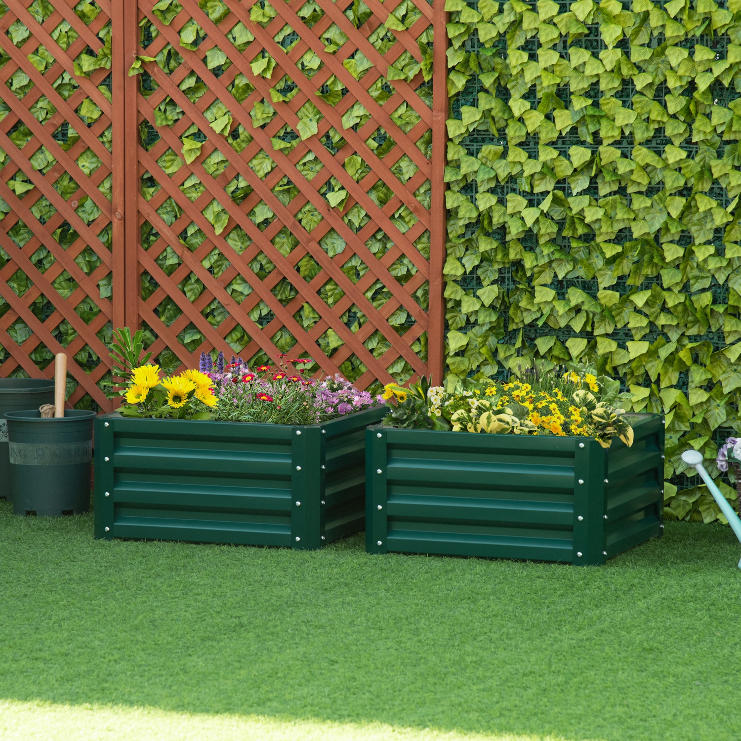 Outsunny 2' x 2' x 1' 2-Pieces Raised Garden Bed with Galvanised Steel Frame for Vegetables, Flowers, Herbs, Green
