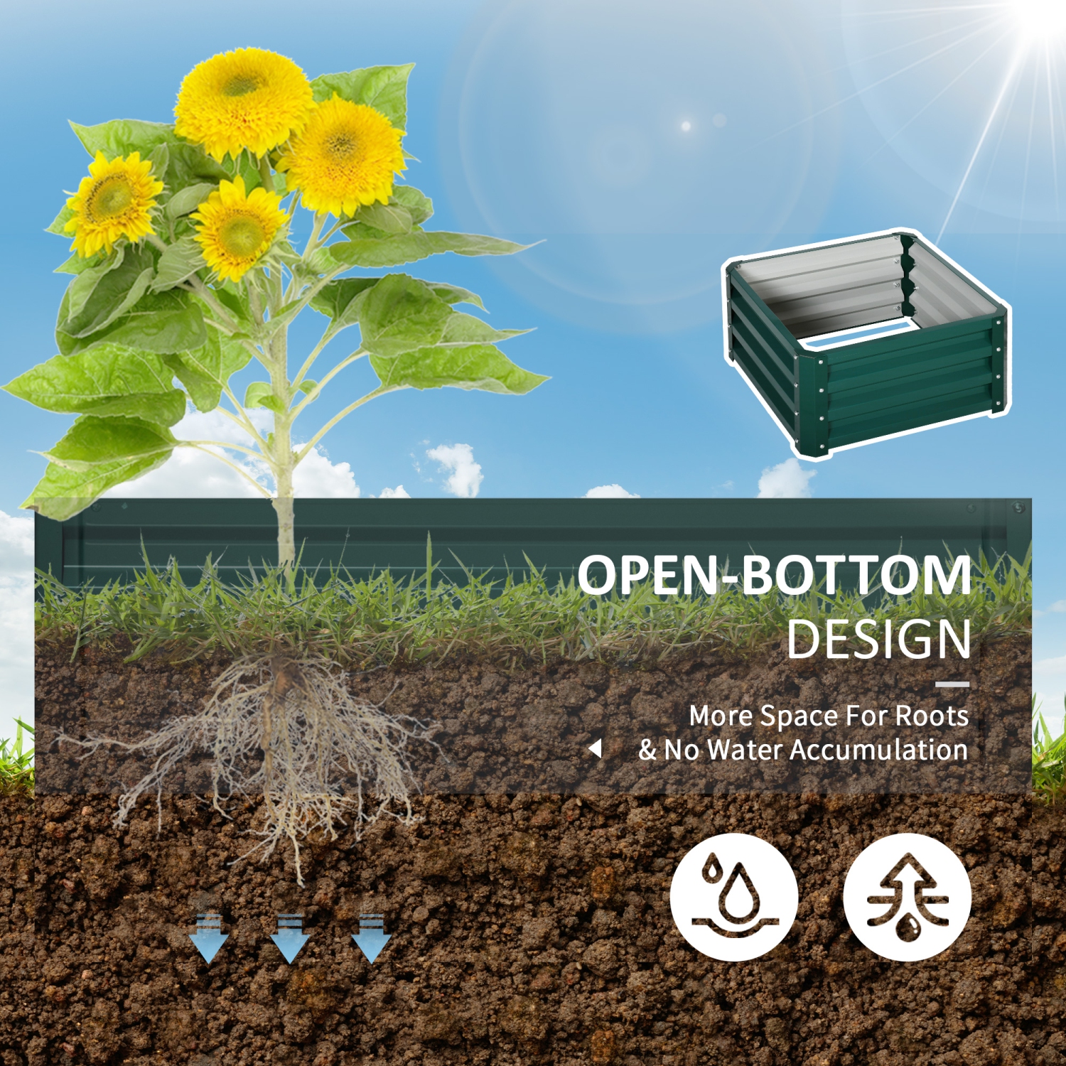 Outsunny 2' x 2' x 1' 2-Pieces Raised Garden Bed with Galvanised Steel Frame for Vegetables, Flowers, Herbs, Green