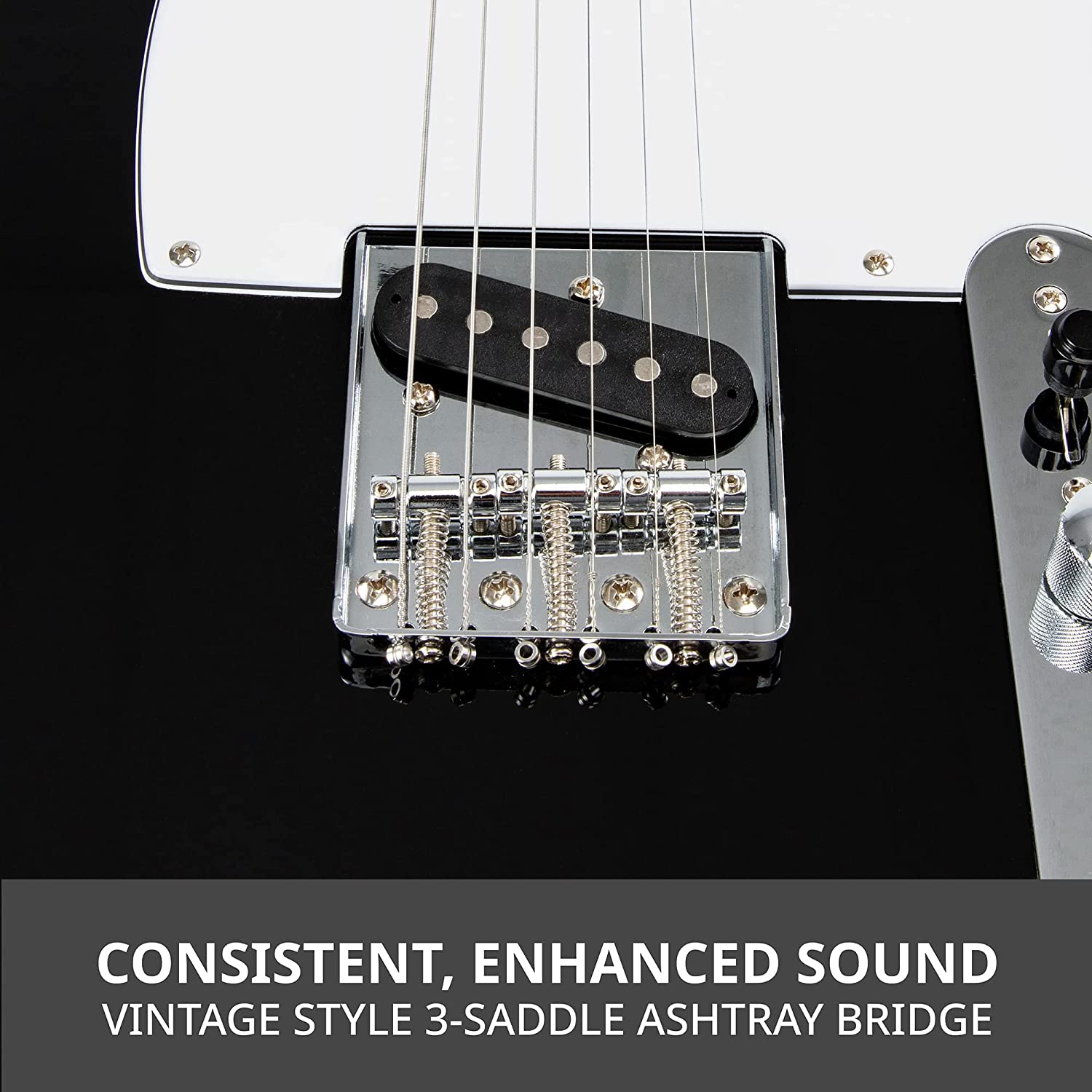 LyxPro 39” Electric Guitar | Solid Full-Size Paulownia Wood Body, 3-Ply Pickguard, C-Shape Neck, Ashtray Bridge, Quality Gear Tuners, 3-Way Switch &