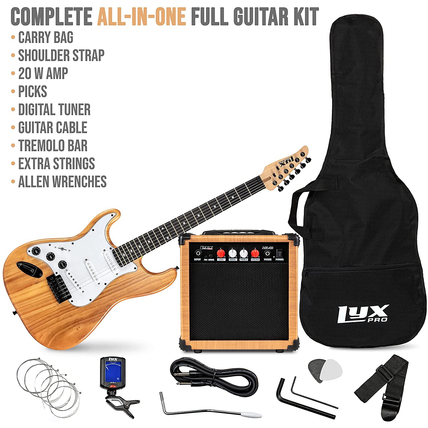 LyxPro Left Hand 39 Inch Electric Guitar and Starter Kit for Lefty Full Size Beginner’s Guitar, Amp, Six Strings, Two Picks, Shoulder Strap, Digital