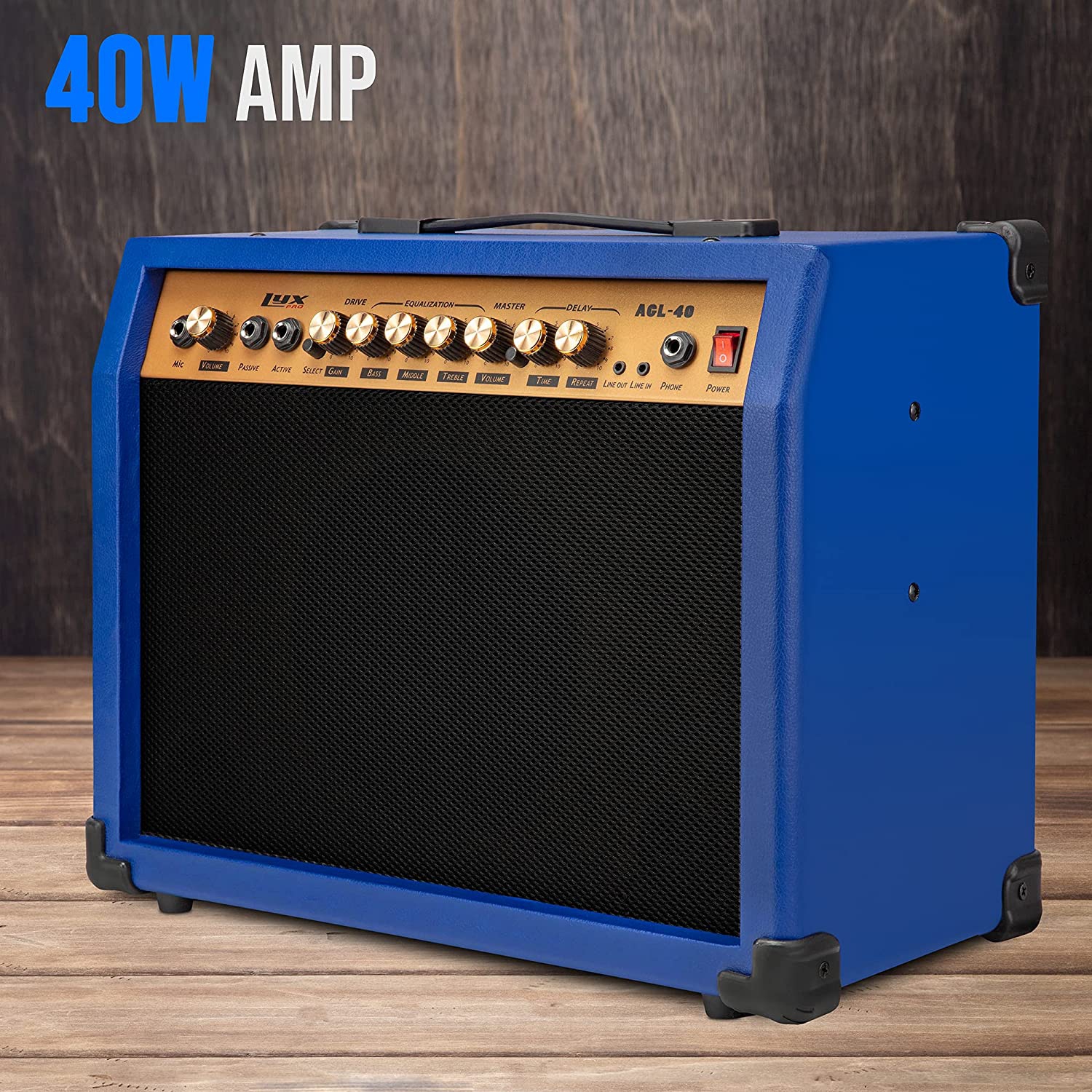 LyxPro 40 Watt Electric Guitar Amplifier | Combo Solid State Studio Amp with 8” 4-Ohm Speaker, Custom EQ Controls, Drive, Delay, ¼”