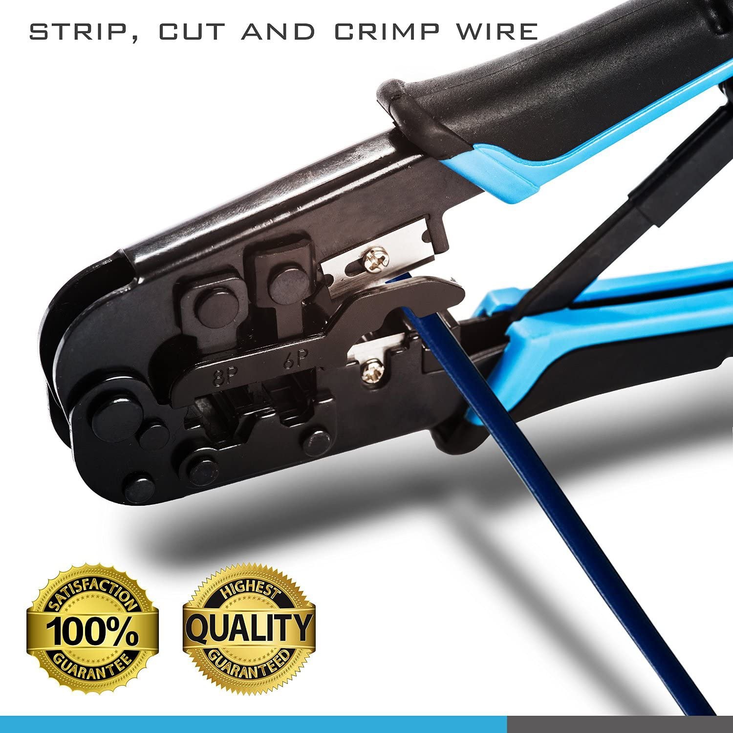 (TM) RJ45 and RJ12, RJ11 Crimping Tool - Network ratcheting Wire Crimper, Cutter, Strifor cat5, cat6 coaxial