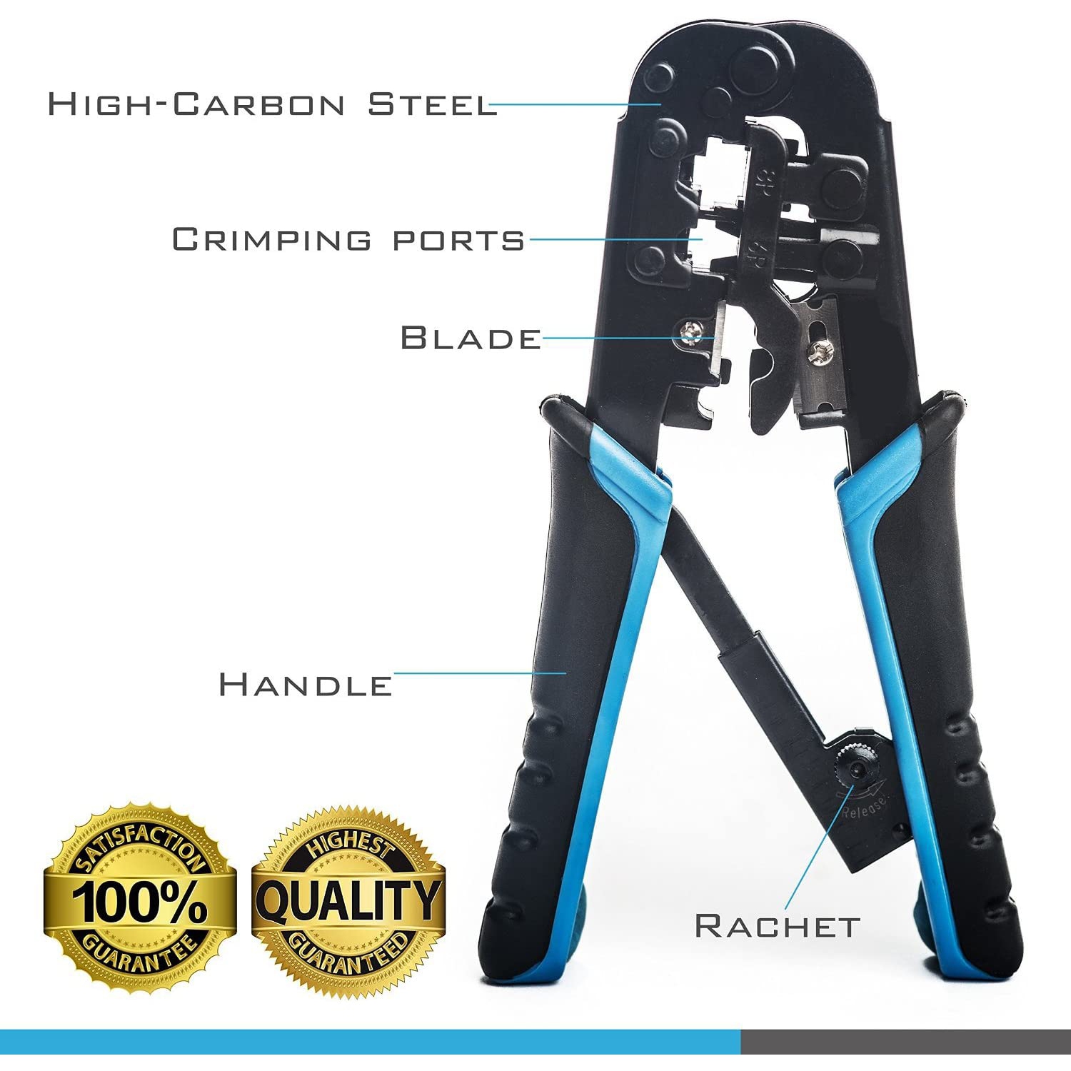 (TM) RJ45 and RJ12, RJ11 Crimping Tool - Network ratcheting Wire Crimper, Cutter, Strifor cat5, cat6 coaxial