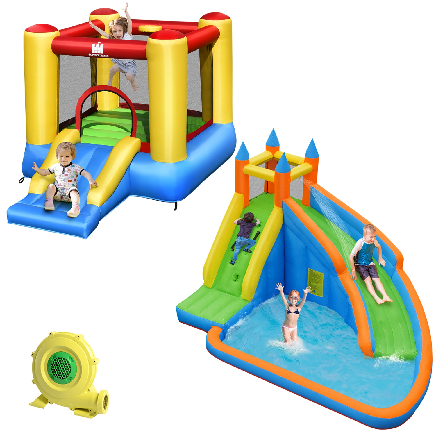 Costway Inflatable Slide Bouncer Jumper Bounce House & Water Slide with 480W Blower