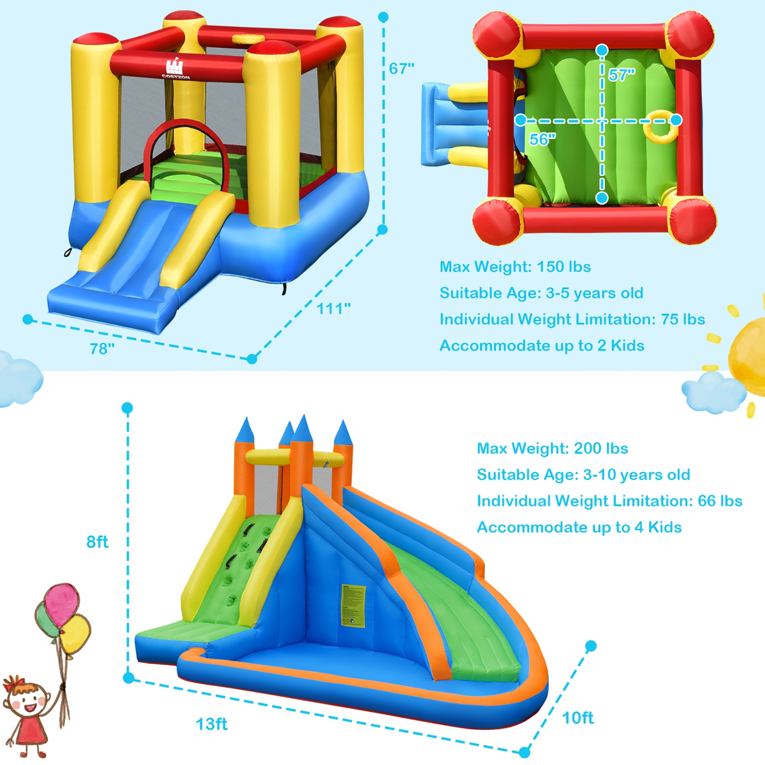 Costway Inflatable Slide Bouncer Jumper Bounce House & Water Slide with 480W Blower