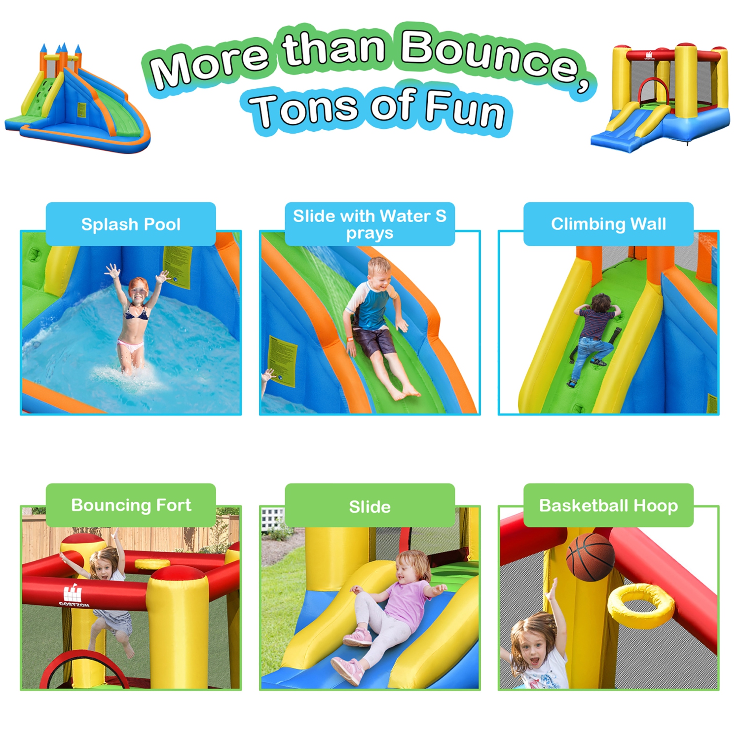 Costway Inflatable Slide Bouncer Jumper Bounce House & Water Slide with 480W Blower