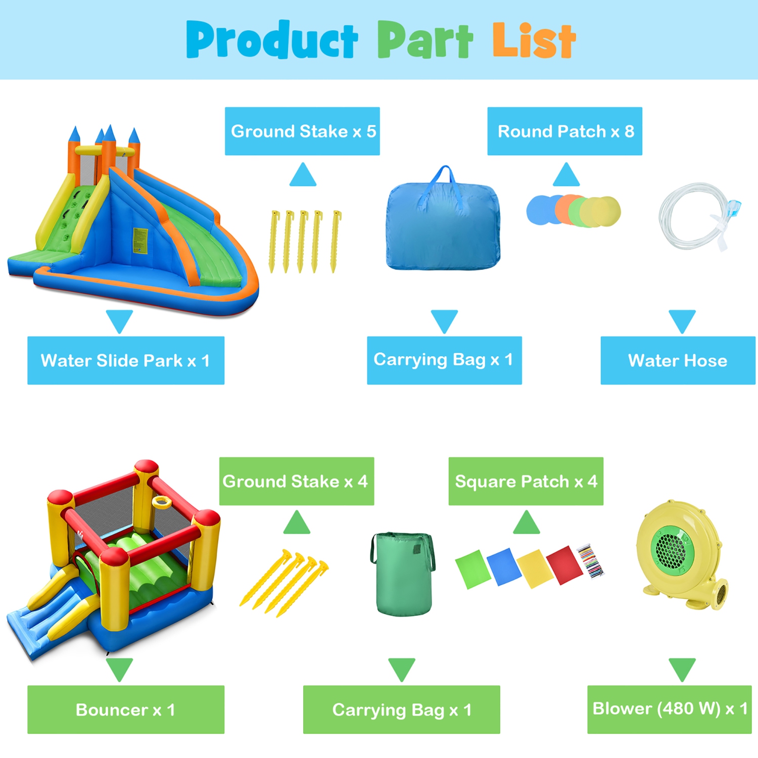 Costway Inflatable Slide Bouncer Jumper Bounce House & Water Slide with 480W Blower