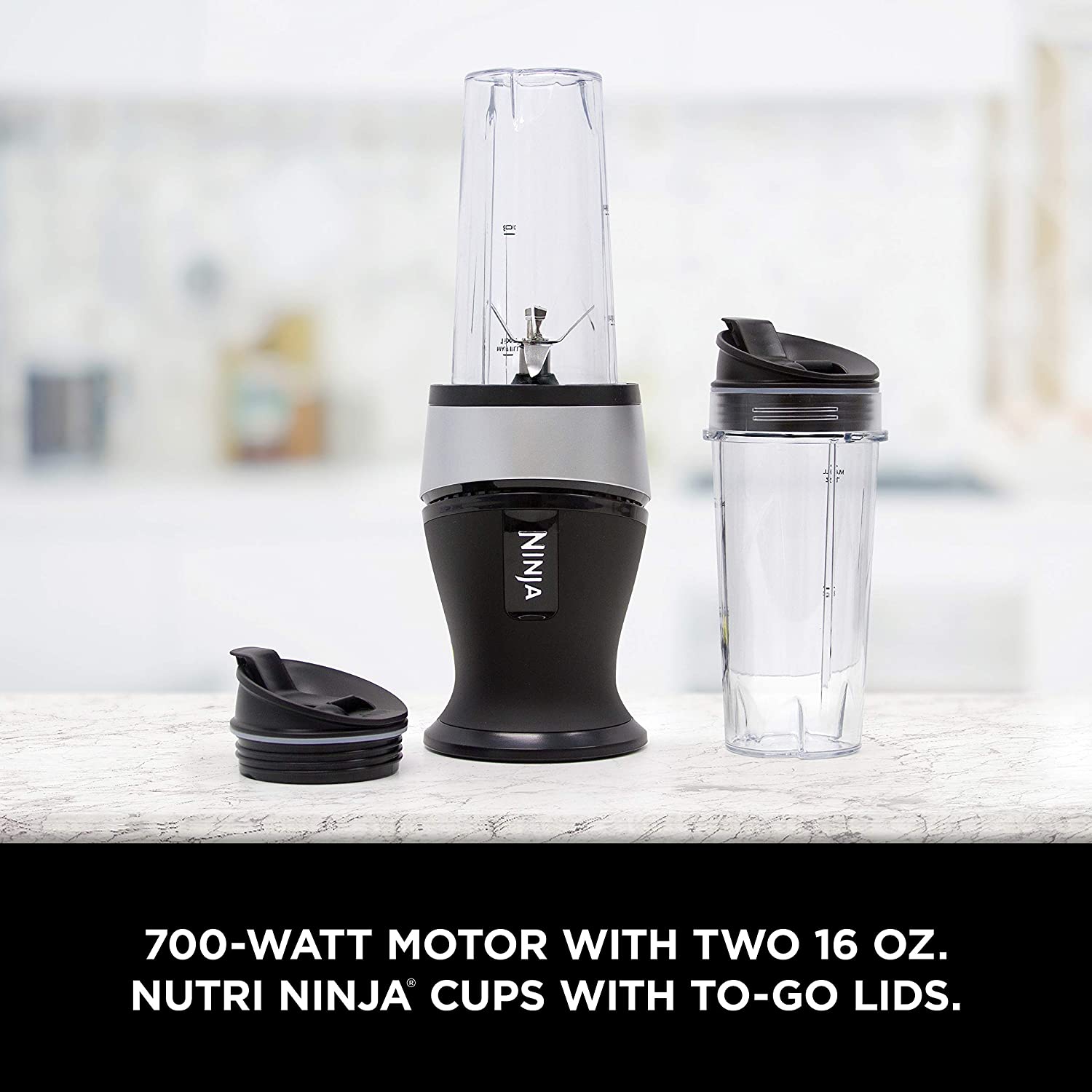 Ninja Personal Blender for Shakes, Smoothies, Food Prep, and Frozen Blending with 700-Watt Base and 16-Ounce Cups with Spout Lids (QB3001SS)