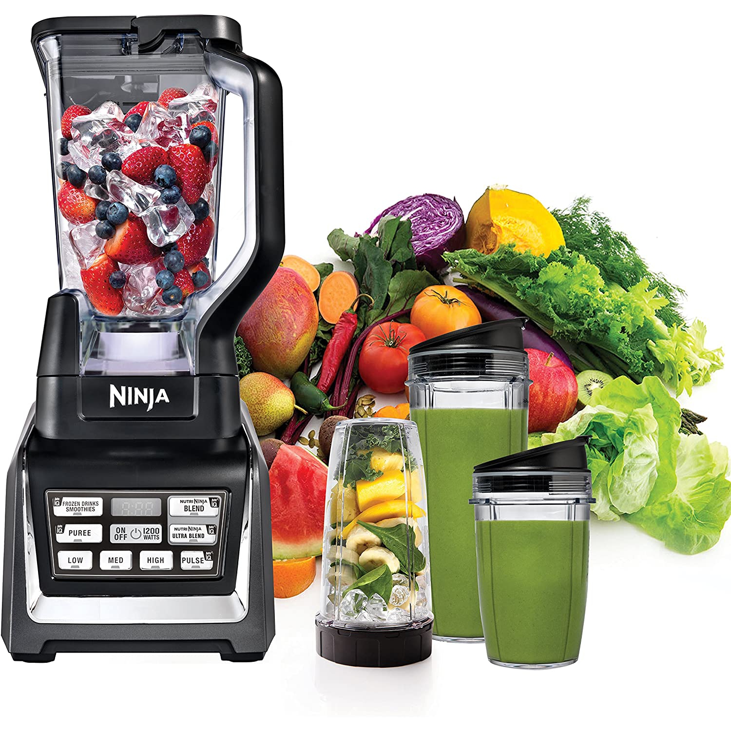 Nutri Ninja BL642 Personal and Countertop Blender with 1200-Watt Auto-iQ Base, 72-Ounce Pitcher, and 18, 24, and 32-Ounce Cups with Spout Lids