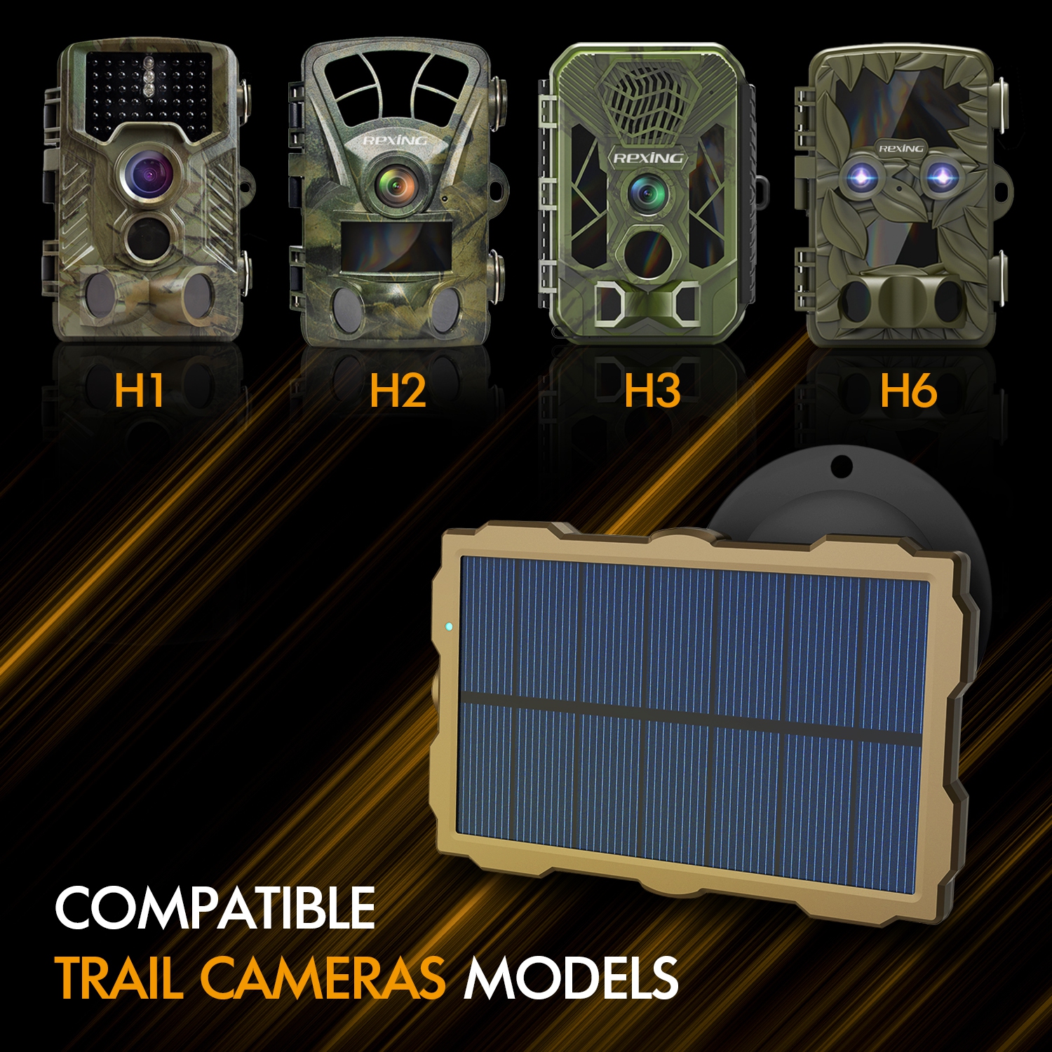 Solar Panel for Rexing H1, H1 Blackhawk, H2, H3, H6 Trail Camera - Black