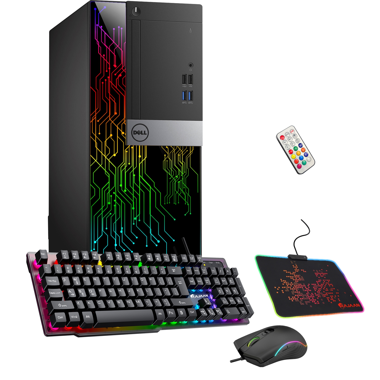 Refurbished (Good) - Custom Built RGB Lights PC - Dell OptiPlex Mini Tower Computer Intel Core i5 6500, 16GB RAM 1TB SSD Win 10 Pro, HAJAAN Gaming PC Keyboard Mouse & Mouse Pad