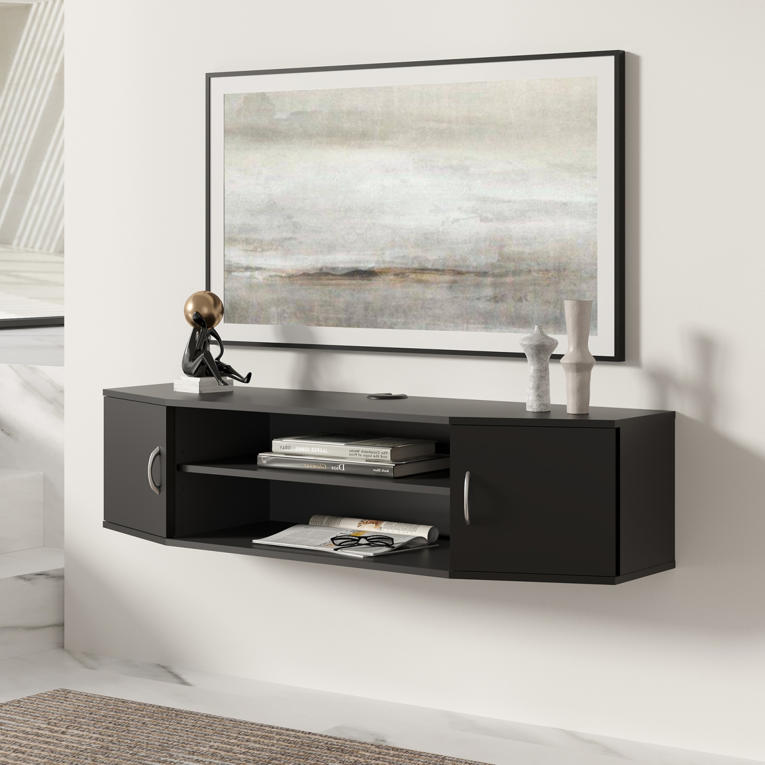 FITUEYES Wall Mounted TV Media Console with Doors Desk Storage Hutch