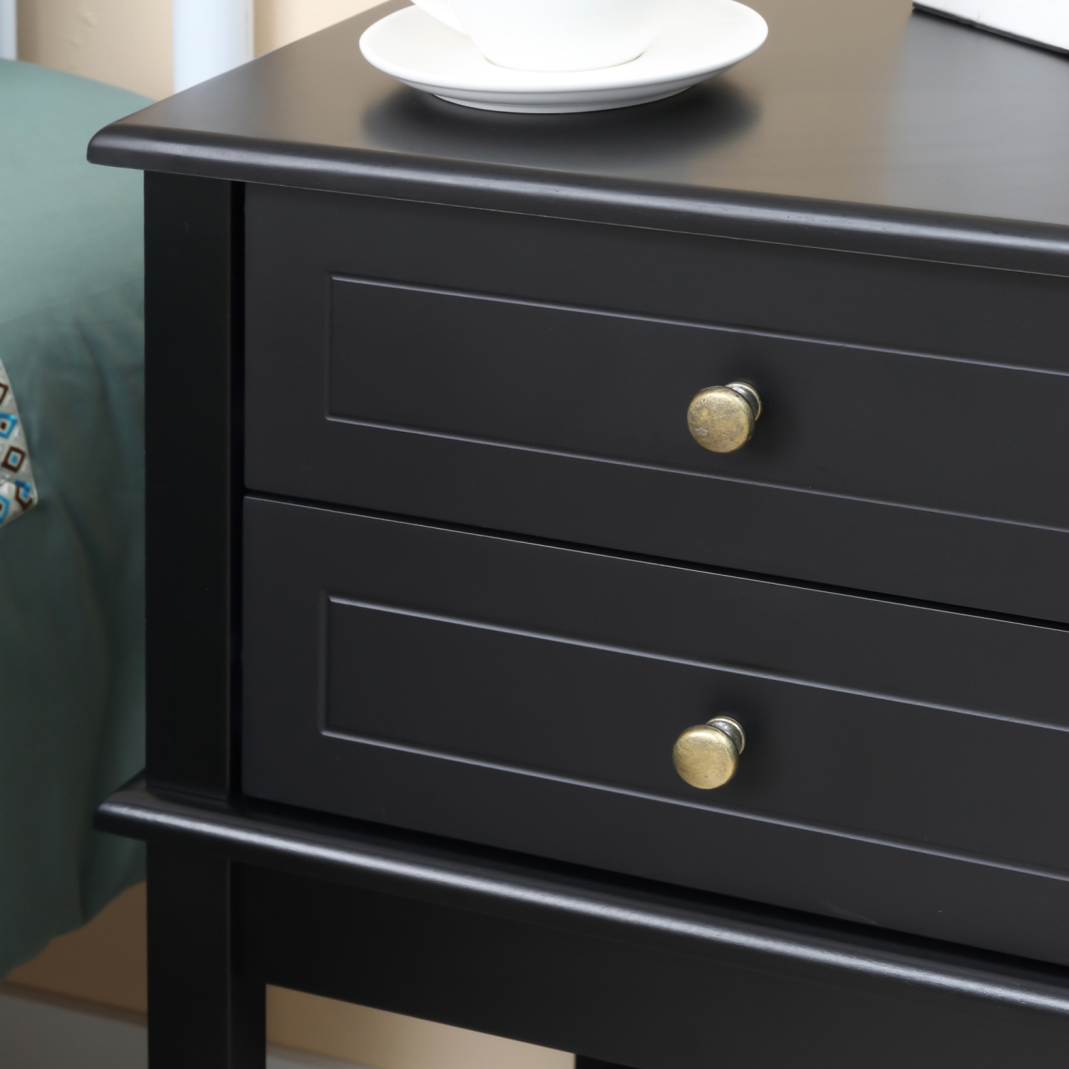 HOMCOM Modern Nightstand, Accent End Side Table with 2 Drawers and Storage Shelf, Bedside Table for Bedroom, Black