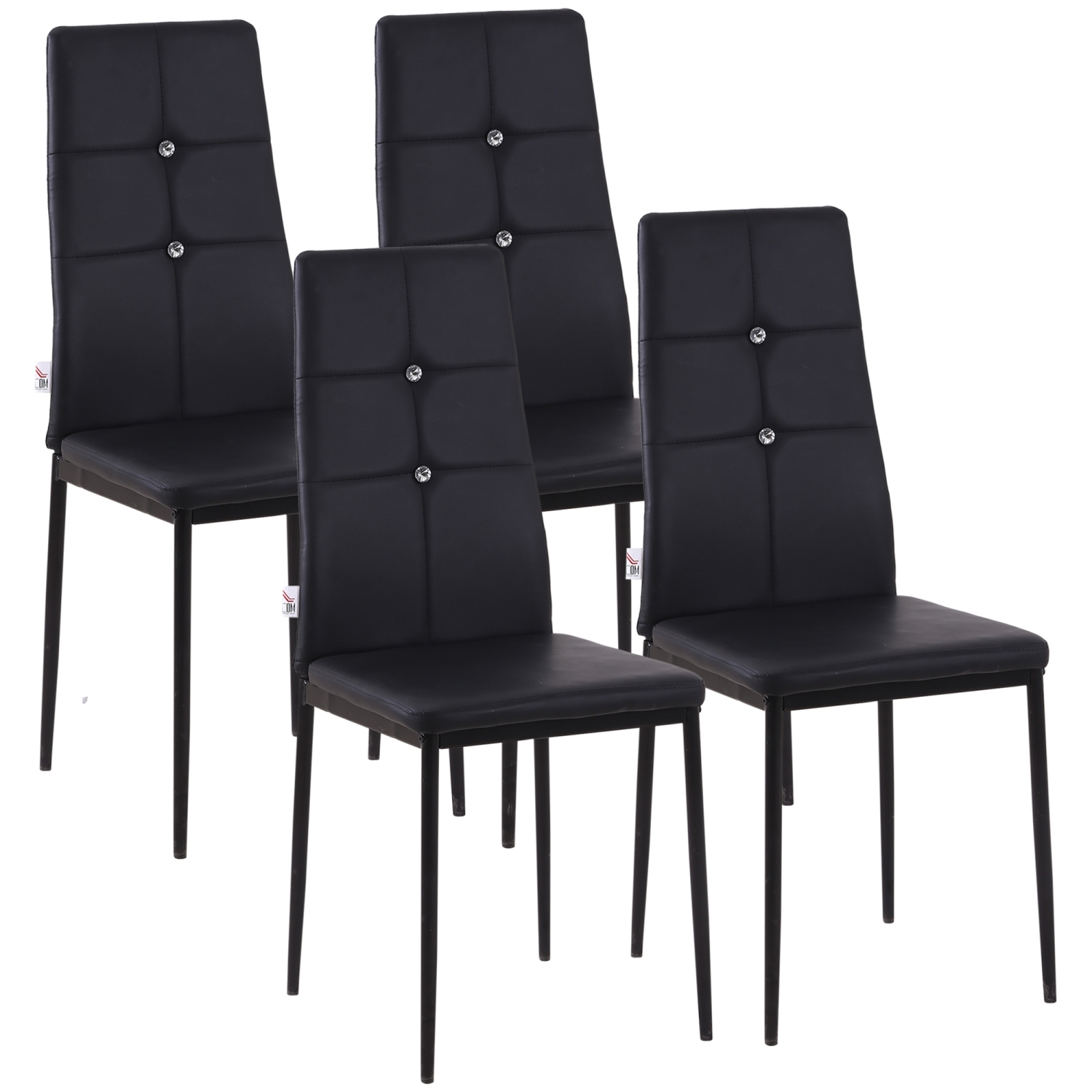 HOMCOM Modern Dining Chairs Set of 4, Upholstered Faux Leather Kitchen Chairs with Crystal Tufting and Metal Legs for Living Room, Dining Room,