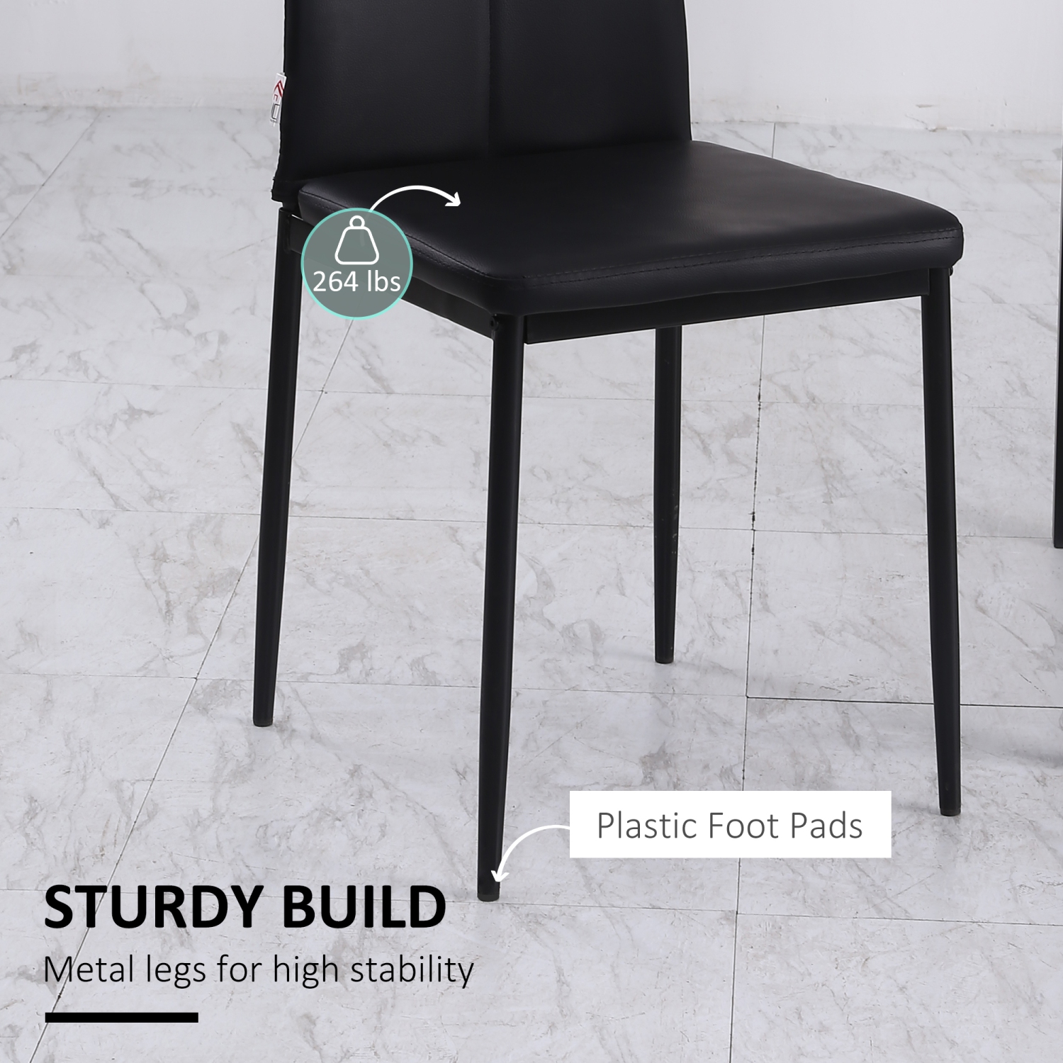 HOMCOM Modern Dining Chairs Set of 4, Upholstered Faux Leather Kitchen Chairs with Crystal Tufting and Metal Legs for Living Room, Dining Room,