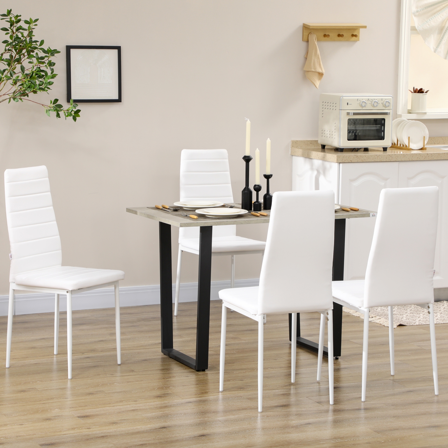HOMCOM – Ensemble de 4 chaises de salle à manger modernes, chaises de cuisine rembourrées en similicuir pu avec capitonnage en canaux et pattes en