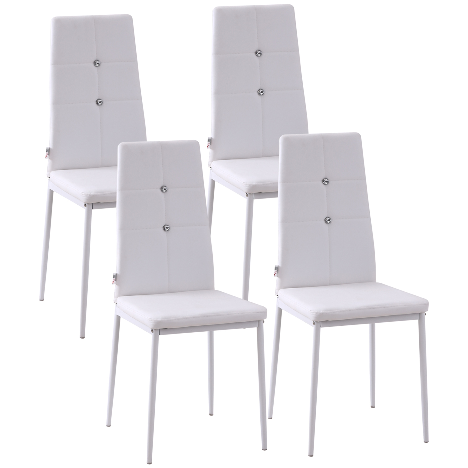 HOMCOM Modern Dining Chairs Set of 4, Upholstered Faux Leather Kitchen Chairs with Crystal Tufting and Metal Legs for Living Room, Dining Room,