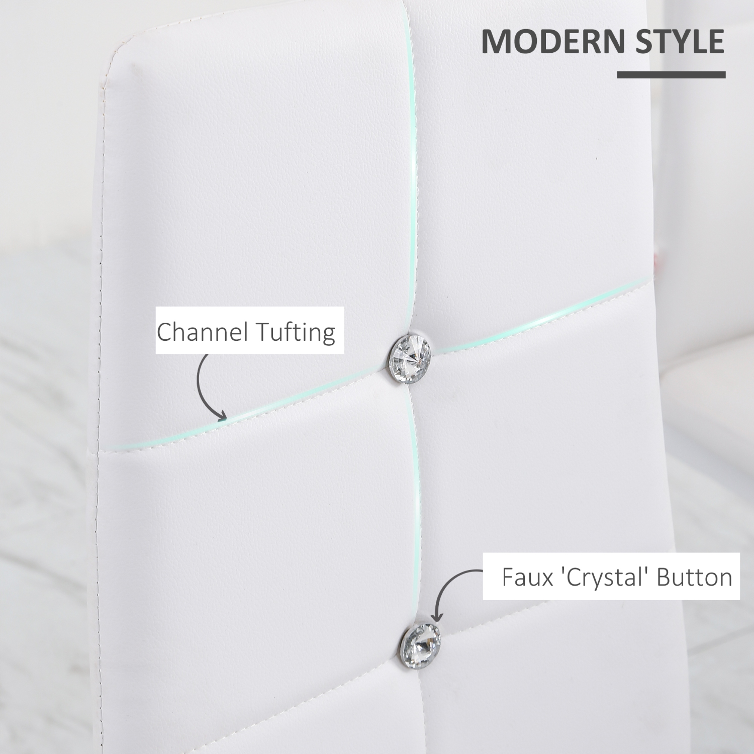 HOMCOM Modern Dining Chairs Set of 4, Upholstered Faux Leather Kitchen Chairs with Crystal Tufting and Metal Legs for Living Room, Dining Room,