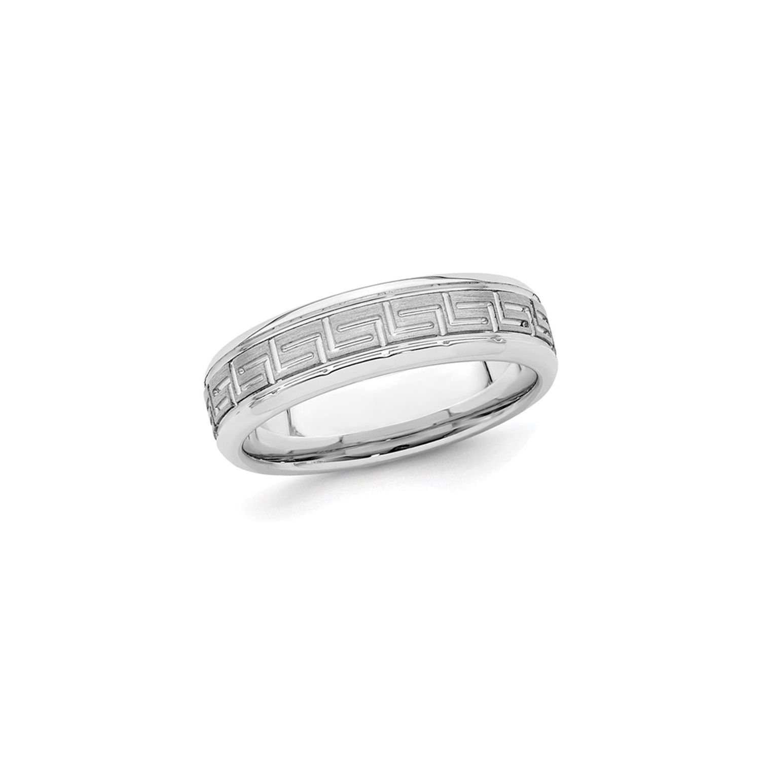 Mens Greek Key 6mm Sterling Silver Brushed Wedding Band Ring
