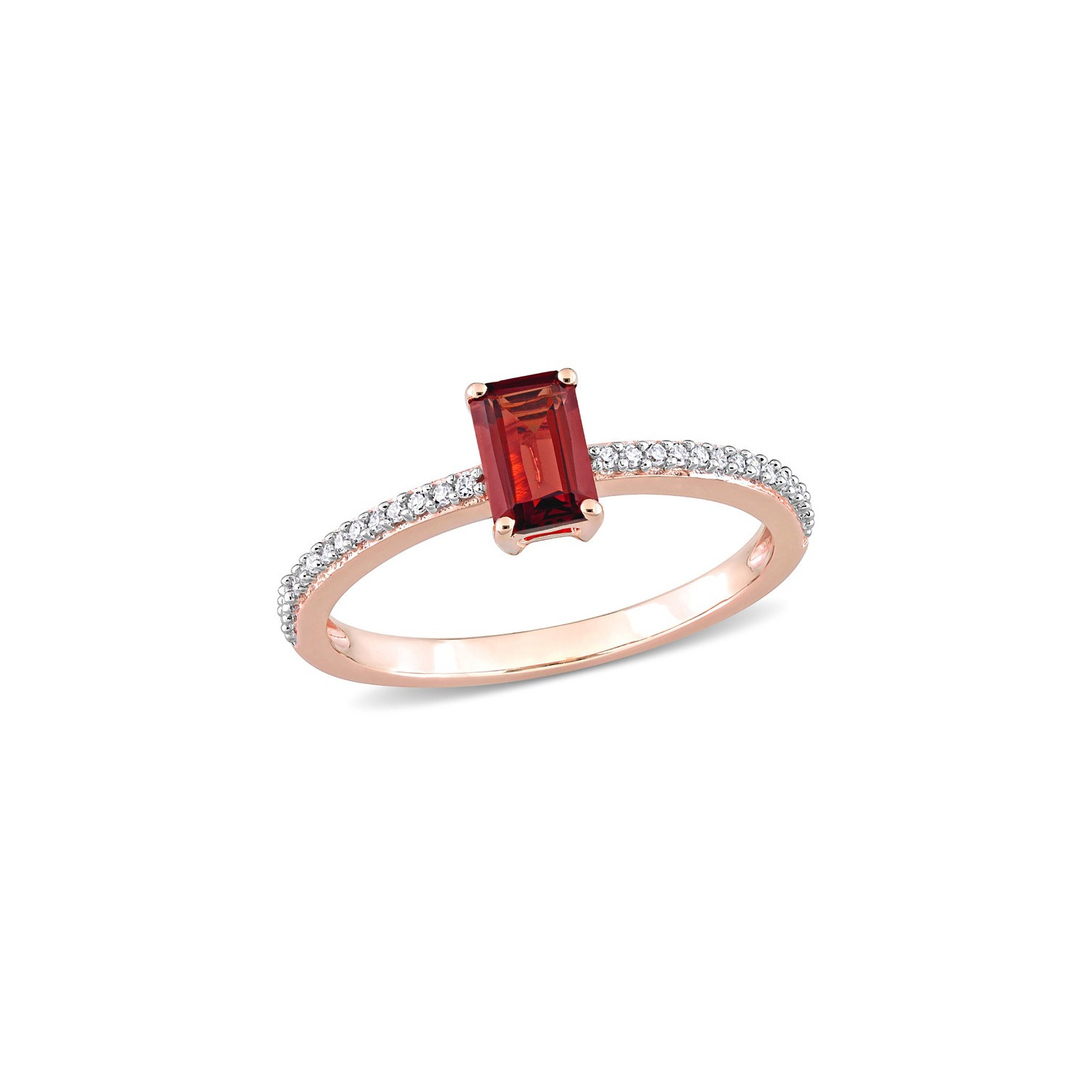 4/5 Carat Emerald-Cut Garnet Ring in 10K Rose Pink Gold with Diamonds