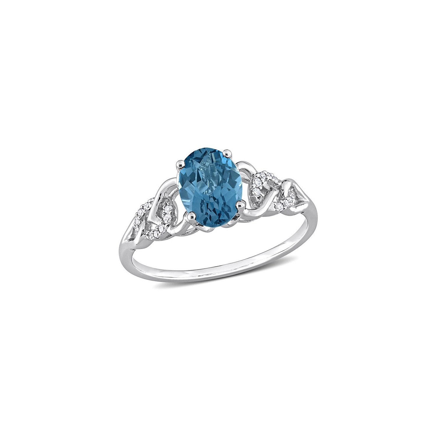 1 5/8 Carat London Blue Topaz Ring in 10K White Gold with Diamonds