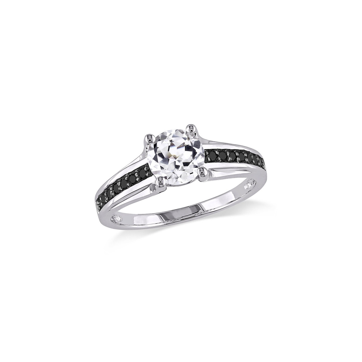 1 3/8 Carat Lab-Created White Sapphire Engagement Ring in Sterling Silver with Black Diamonds