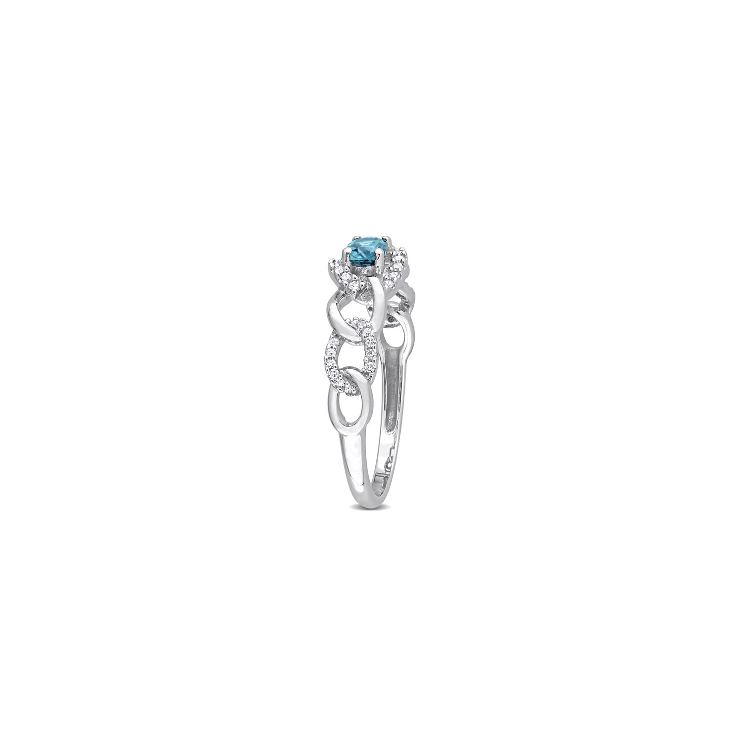 1/3 Carat London Blue Topaz Link Ring in 10K White Gold with Diamonds