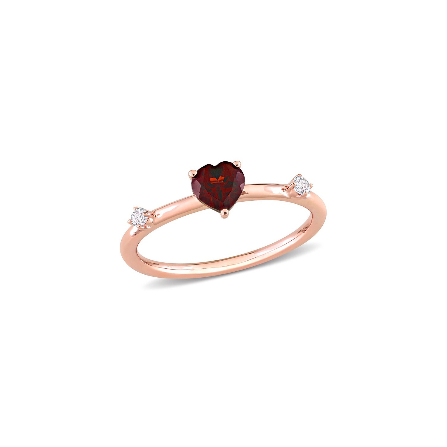 5/8 Carat Garnet Heart Promise Ring in 10K Rose Pink Gold with White Topaz