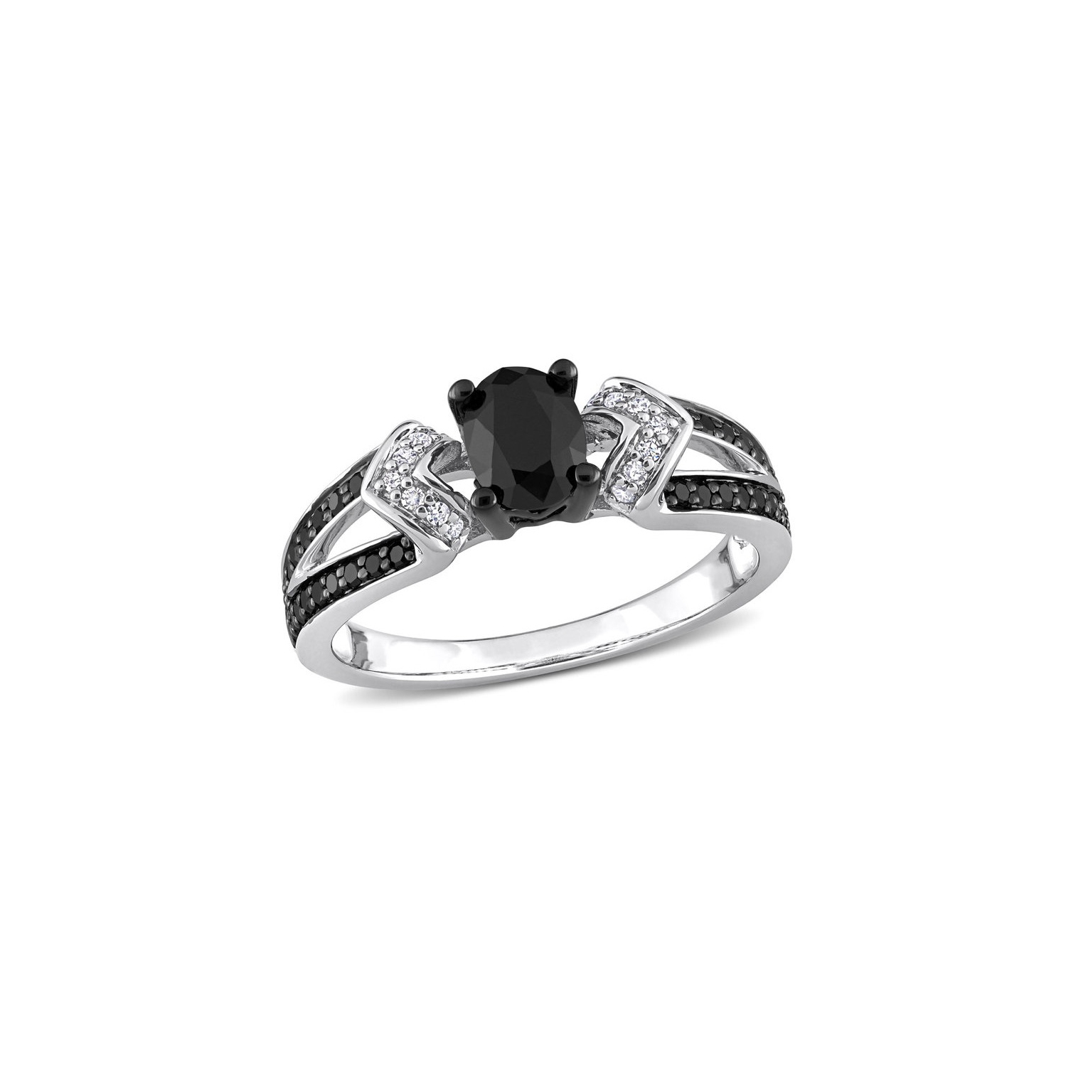 Bague de fiançailles en argent sterling avec diamant noir et blanc d'1,00&nbsp;carat
