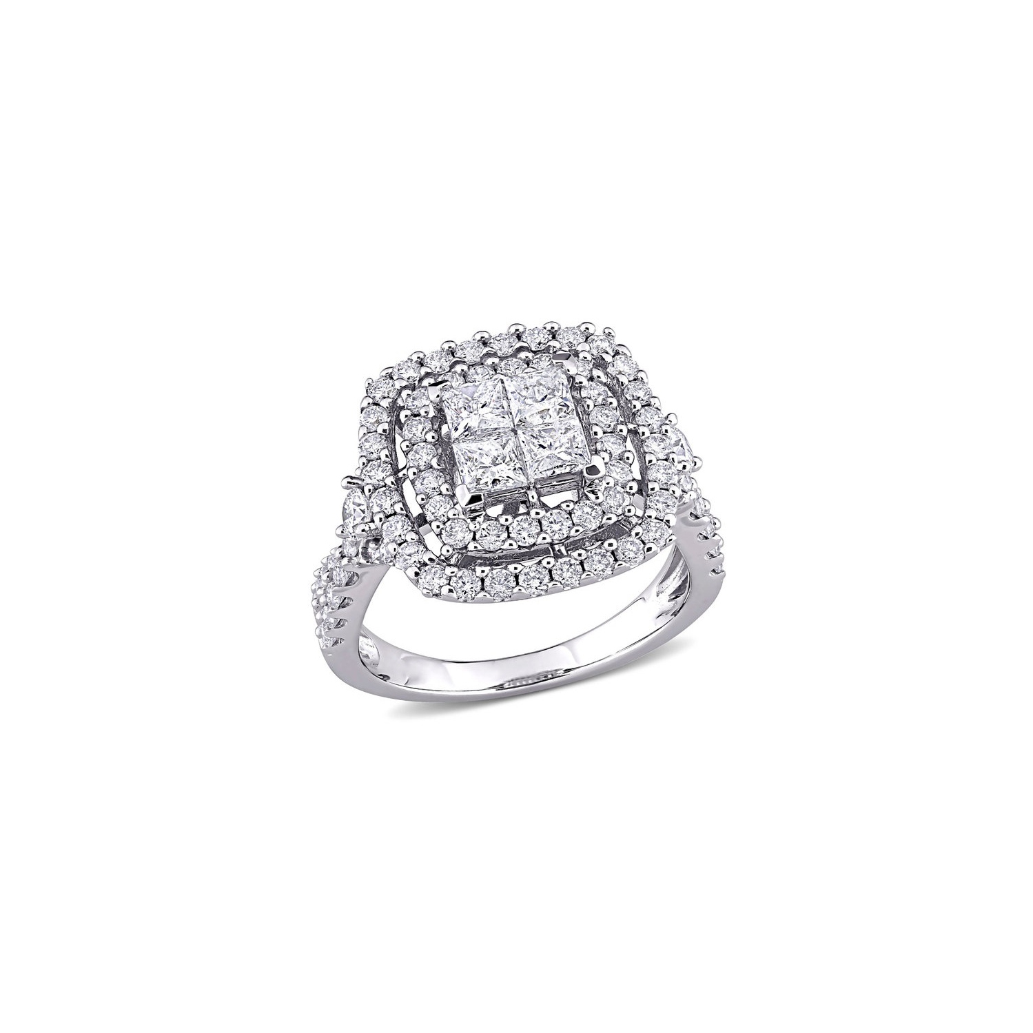 Bague de fiançailles en or blanc 14 ct avec diamants taille princesse 2.00 ct H-I, I2-I3