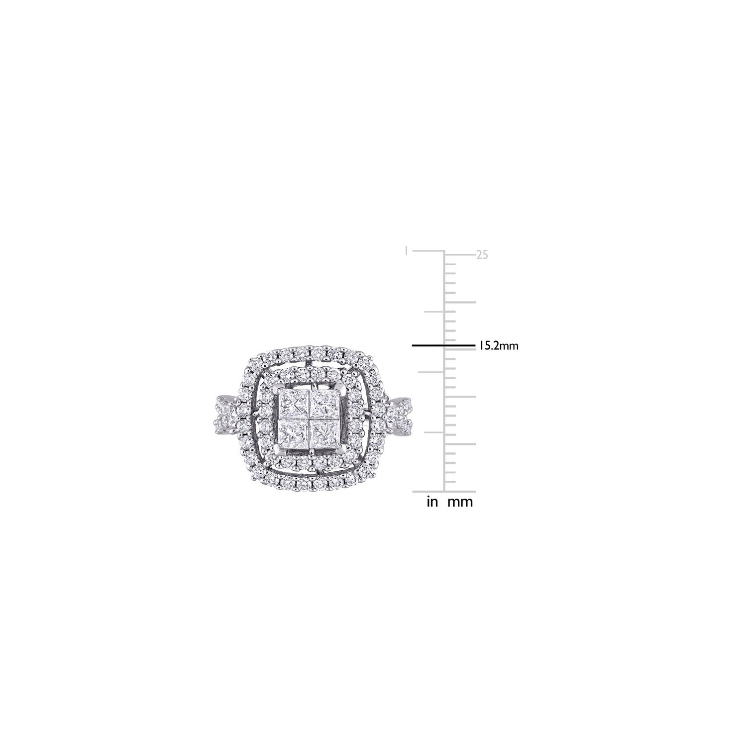 Bague de fiançailles en or blanc 14 ct avec diamants taille princesse 2.00 ct H-I, I2-I3