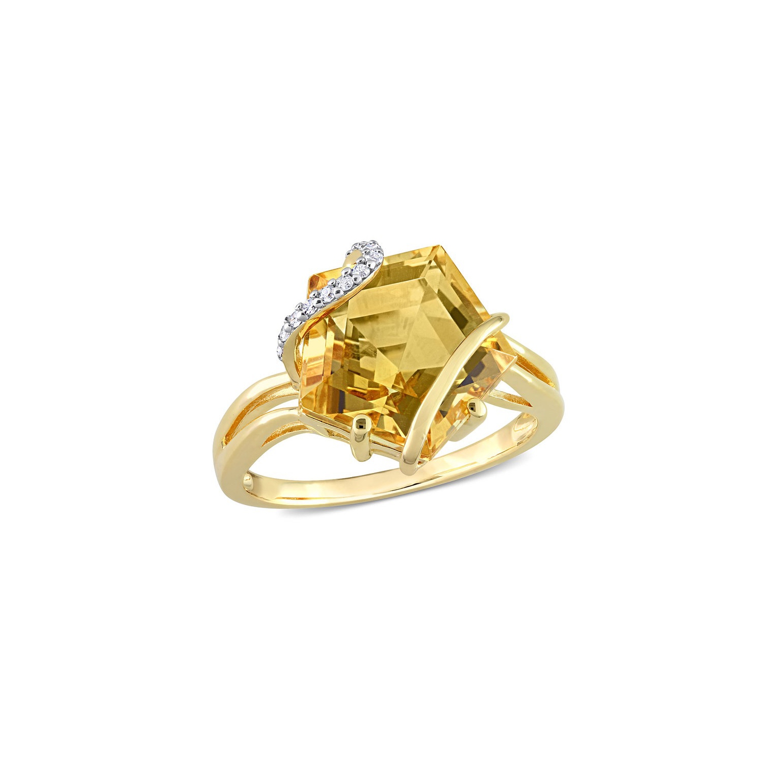 6.00 Carat Citrine Ring in Yellow Plated Sterling Silver with Accent Diamonds
