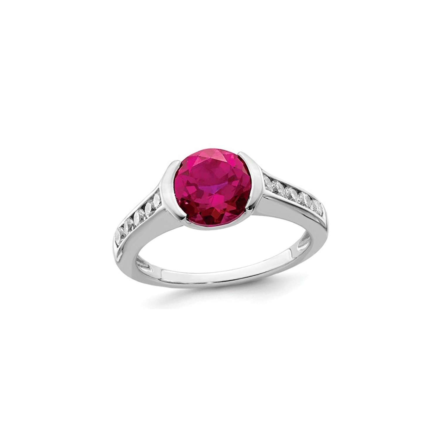 Lab Created Bezel Set Solitaire Ruby Ring in Sterling Silver